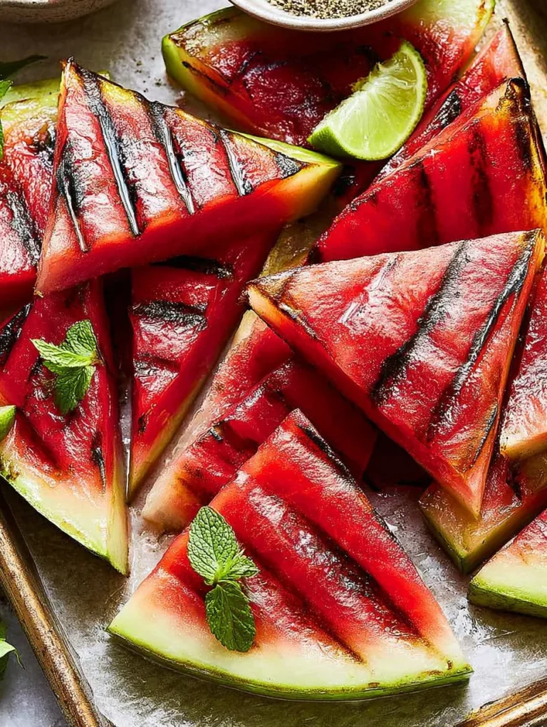 Sweet and salty grilled watermelon served on a plate