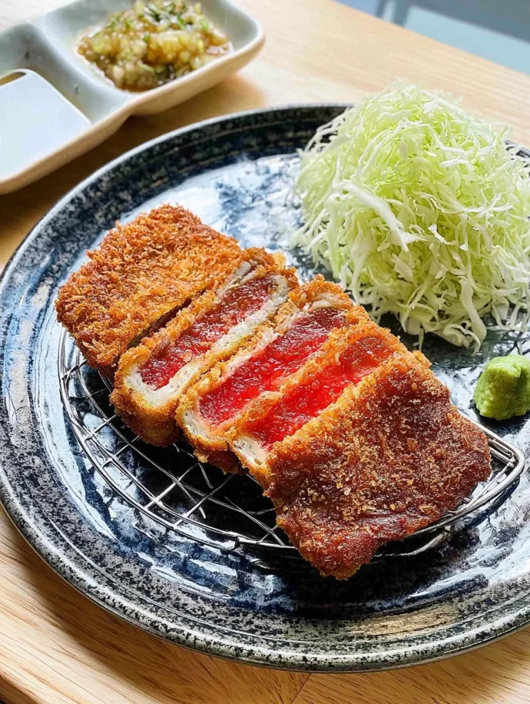 Delicious Wagyu-Melon Katsu featuring tender wagyu beef and juicy watermelon.