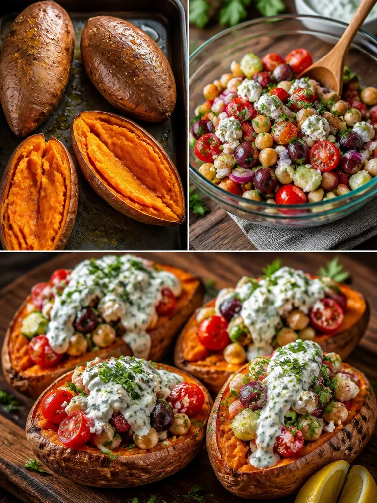 Mediterranean Stuffed Sweet Potato Boats Mediterranean stuffed sweet potato boats filled with vegetables and herbs
