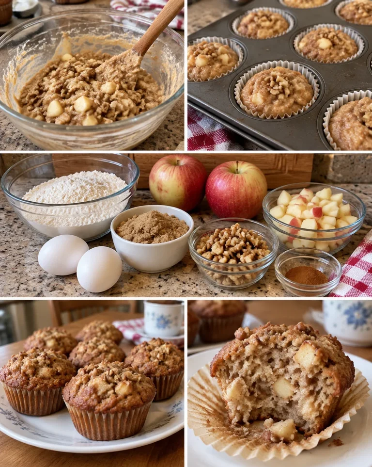 Freshly baked Apple Walnut Muffins with apples and walnuts