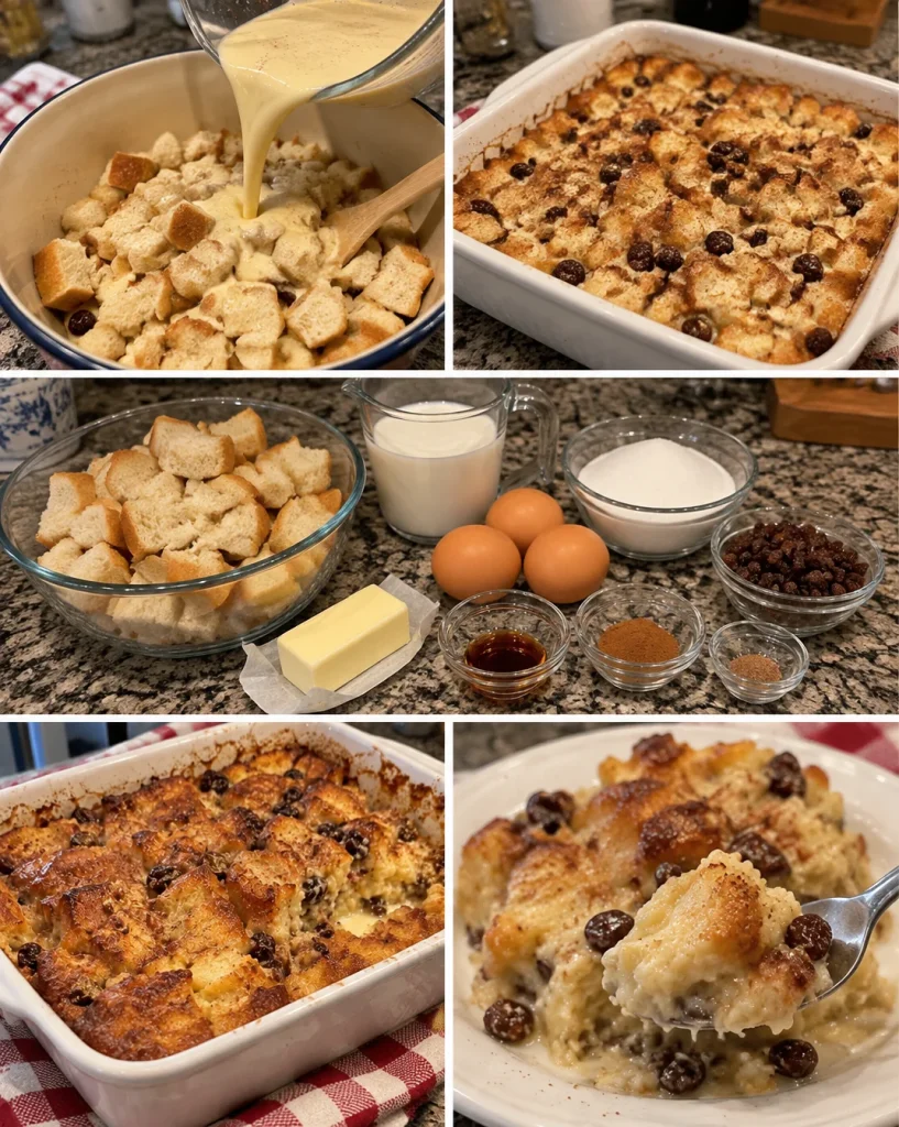 Delicious old-fashioned bread pudding served with a drizzle of caramel sauce.